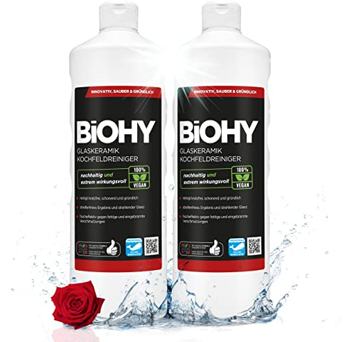BiOHY Detergente per piani cottura in vetroceramica (2 bottiglie da 1l) | Ottimo per la pulizia e la cura del piano cottura e per l’induzione (Kochfeldreiniger)