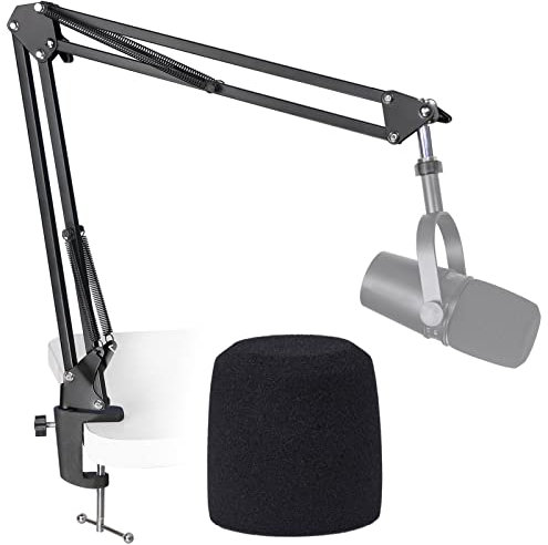 SUNMON Microphone Boom Arm,Mic Arm Compatible with Shur e MV7, Mic Stand Arm with Pop Filter, Adjustable Suspension Boom Scissor Arm Stand for MV7,MV7X and SM7B Microphone
