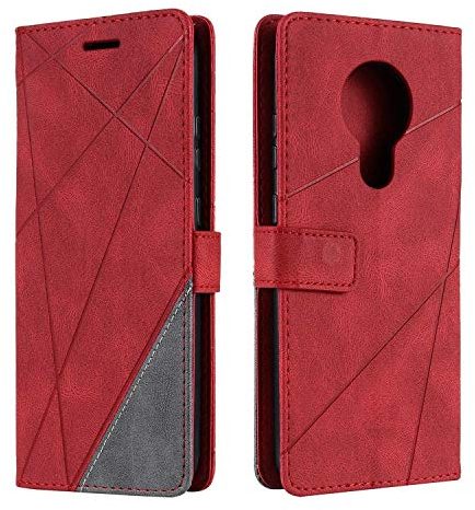 SONWO Hülle für Nokia 5.3, Premium Leder PU Handyhülle Flip Case Wallet Silikon Bumper Schutzhülle Klapphülle für Nokia 5.3, Rot