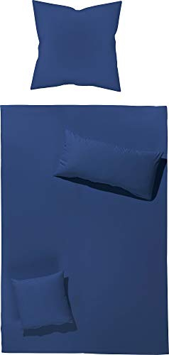 Erwin Müller Bettwäsche-Set Renforcé Würzburg, Uni dunkelblau Größe 80x80 cm / 135x200 cm - strapazierfähig und temperaturausgleichend, mit Reißverschluss