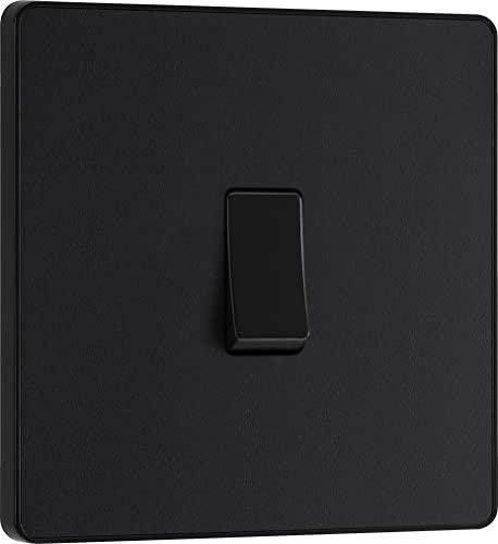 BG Electrical Single Wall Light Switch, 2 Way, Screwless Front Plate, Round Edges, Evolve, Matt Black, 20A, 16AX, PCDMB12B