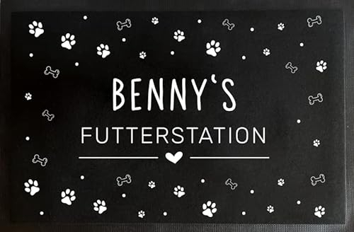 Personalisierte Napfunterlage Fußmatte | Wunschnamen | Hunde & Haustier | versch. Größen | rutschfest | Filzoberfläche | Futterstation (FUTTERSTATION - 40x60cm)