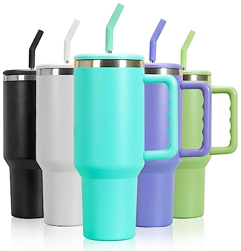 mebiusyhc 40oz Stainless Steel Vacuum Insulated Cup Double Wall Travel Flask Car Coffee Mug Tumbler with Straw with Handle for Hot Iced Coffee