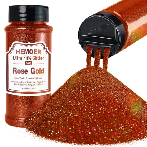 Roséguld glitterpulver, 140 g metallisk konstharts, hantverk, kosmetiskt glitter för hår, ansikte, kropp, ögon, nagelkonst, festival, epoxi, mugg, hartssmycke, ljus, målning