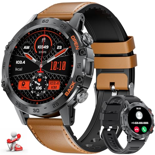 LIGE Smartwatch Herren mit Telefonfunktion, 1,39 Zoll Militär Smart Watch mit 24H Herzfrequenz, Blutdruck, Schlafdauer, 100+ Sportmodi Fitnessuhr, 300+ Zifferblätter, IP67 Wasserfest, Braun