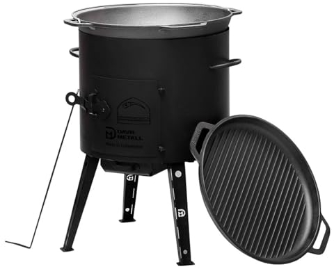 Ø40 Uchag 2mm stahl Utschak Utschag Campingofen 15L Gusseisen Kazan mit Gusseisen Deckel-Grillpfanne Kasan Feuerstelle Feldküche Außenküche Eintopfofen Gulaschkanone