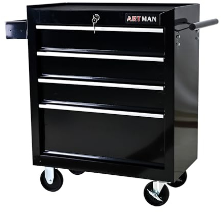 nifoti 4 Drawers Tool Cart on Wheels,Multifunctional Rolling Tool Chest Tool Storage,Drawers Rolling Tool Trolley Organizer Tool Case for Garage,Warehouse,Workshop,Repair Shop(Black)
