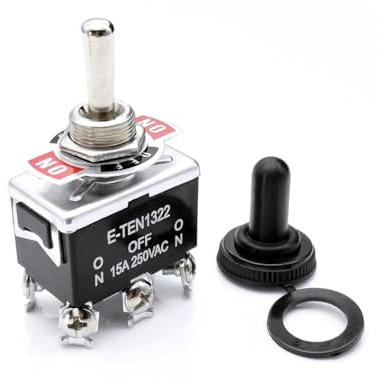 JZK Robuster 6-poliger 3-Positionen-Kippschalter aus Metall, EIN/AUS/EIN, DPDT, 15A, 0–250V AC, Schraubanschluss, Metall-Schlägerschalter mit Stiefelkappe