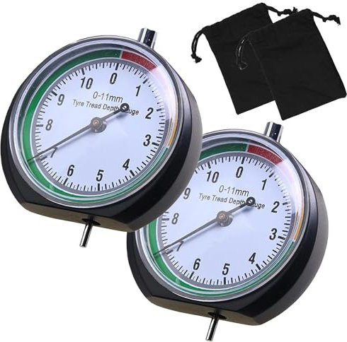 Calibro per battistrada, campo di misura 0-11 mm, misuratore di profondità del battistrada, misuratore universale per pneumatici con codice colore per moto, auto, camion, confezione da 2