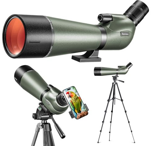 Nexiview 25-75x80 HD Spotting Scope with 64in Tripod and Upgraded Phone Adapter, Clear Image with BAK4 Prism Spotting Scopes for Target Shooting, Bird Watching, Hunting, Wildlife Viewing（Green）