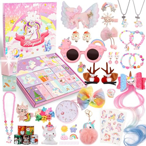 Adventskalender 2025 Mädchen, Einhorn Weihnachtskalender kinder, Adventskalender Kinder Armband Charms Schmuckbastelsets, 24 Überraschungen Spielzeug Weihnachten Schmuck Geschenk für Kinder Mädchen