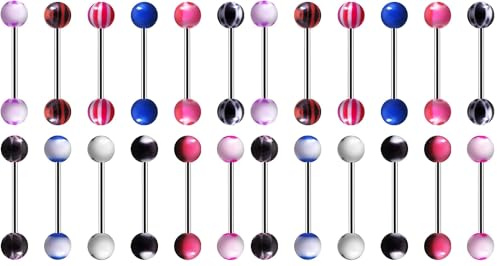 LuLiyLdJ 12 piezas de piercing de lengua de acero quirúrgico, longitud de barra de 14 mm, piercing de lengua de acero quirúrgico