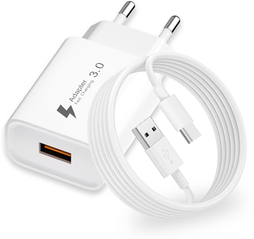 Chargeur USB Rapide 18W avec Câble USBC 2M pour Samsung Galaxy A15/A53/A13/A14/A16/S10/S9/S8/A32/A21S/A53/S23/S22/S21, Xiaomi, iPhone 15 16 17 Pro Max, QC 3.0 Chargeur USBC Rapide Adaptateur Prise USB