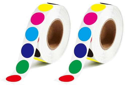700 Gommettes Autocollantes Rondes Multicolores 20mm,1 Rouleau Gommettes 7 Couleurs Rouge Vert Bleu Cyan Violet Jaune Noir,Vignettes Pastilles Autocollantes pour Bureau,École,Calendrier (2 Roll)