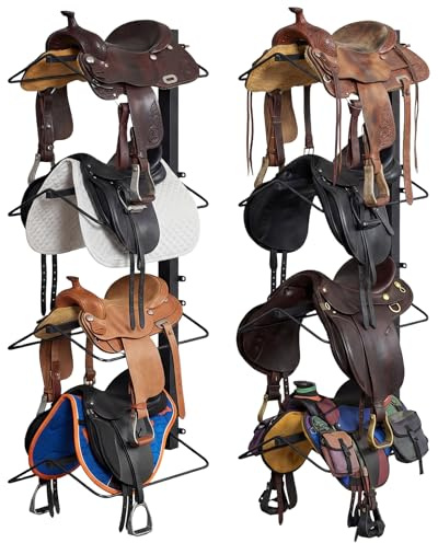 BBTEQEKN 2 Pack 4 Tier Saddle Rack Wall Mount, Heavy Duty Horse Saddle Storage Rack, Equestrian Western and English Tack Storage, for Tack Room Organization, 52 x 25 x 11 Inch