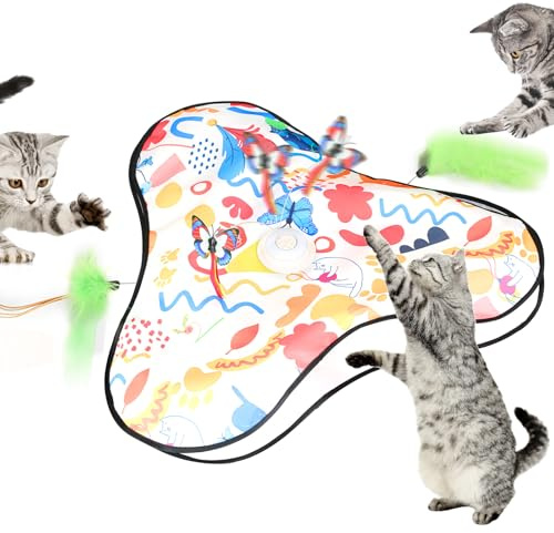 Cozary Giochi Interattivi per Gatti, Gioco Interattivo Gatto Elettrico con Piume Rimovibili, Gatto Giocattolo Automatico per Catturare Topi, Ricarica USB Cat Toys