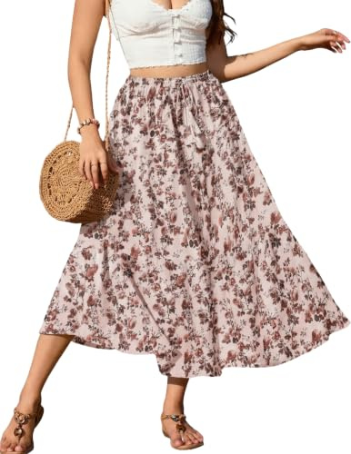 Zeagoo Jupe Femme Longue Elastique Élégante Taille Haute à Cordon Maxirock | Unie Casual de Temps Libre Mariage Cocktail Jupe