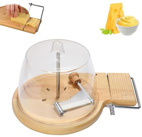 Rizador de queso giratorio con asa, rizador de queso Tete de Moine de madera de haya, rizador de flores de queso original con grosor ajustable, acero inoxidable, para chocolate y mantequilla con tapa