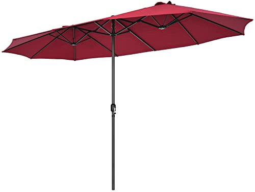 COSTWAY Sombrillas Jardin Grandes Doble Cara, 470 x 280 cm, Sombrilla Terraza Exterior con Manivela y Ventilación, Sombrilla Parasol Doble Playa Terraza Balcón Piscina (Vino, 470 x 280 cm)