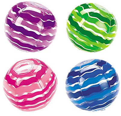 Fun Express Bright Colored Striped Beach Balls (Set of 12) Kids Pool Party Favors and Supplies