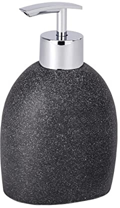 WENKO Seifenspender Puro Anthrazit - Flüssigseifen-Spender, Spülmittel-Spender Fassungsvermögen: 0.29 l, Polyresin, 9.4 x 15.2 x 6.5 cm, Anthrazit, 15.2 x 6.5 x 9.4 cm