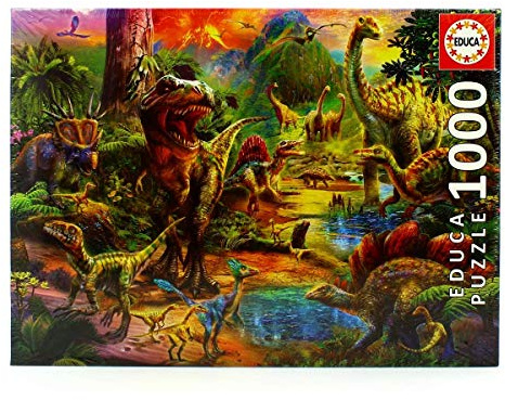 Educa - Puzzle 1000 pezzi Terra di dinosauri | Puzzle preistoria | Misura 68x48 cm | Include colla Fix | Per adulti 14+ (17655)