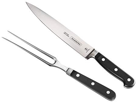 Tramontina Professional 2-Piece Carving Set, 8-inch High Carbon Steel Blade Slicing Knife with Carving Fork, Polywood Handles, Dishwasher Safe