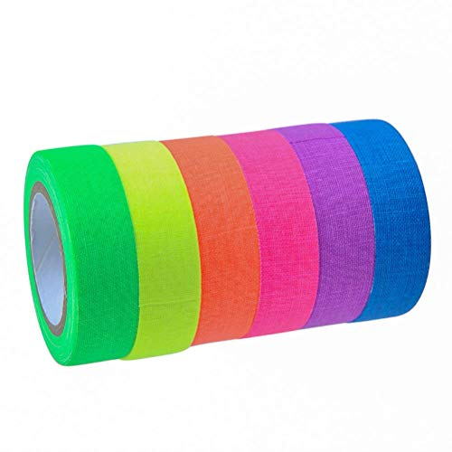 Nastro Telato,6 Pack Nastro Fluorescente Multicolore Nastro Adesivo in Tessuto Gaffer Fluorescente Nastro UV Luce Nera Reattivo per Decorazione Festa