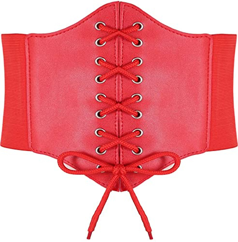 HOEREV Donne Ragazze Elastico Banda Larga Elastico Legato Waspie Corsetto Cintura in Vita,Rosso con bottone,S