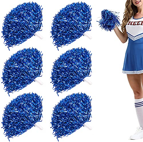 Niuhong 6 PCS Cheer Leader Poms Pom Brillante Pallina di Applauso Metallico Tifo di Squadra Pompon Farben Fiori a Mano Pompon Spirito Tifo Pom Colori Confezione Squadra di Giochi Sportivi (Blu)