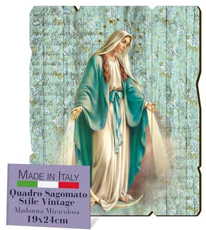 FRATELLI BONELLA – Madonna Miracolosa Motivo Vintage – Legno di Pioppo 8 mm – Camerino da Letto 19 x 24 cm – 100% Made in Italy