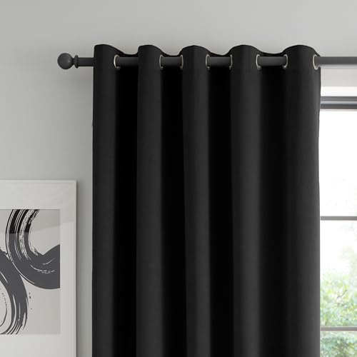 Catherine Lansfield Wilson Velvet Blackout Thermal 90x90 Inch Eyelet Curtains Two Panels Black