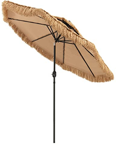RELAX4LIFE Ombrellone da Spiaggia 2,7M/3M, Luci LED Solari, Parasole Hawaiano in Paglia, Inclinazione Regolabile, Non Base, per Giardino, Cortile, Piscina (2,7m, sanza Luci-1)