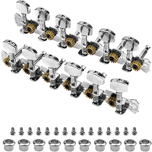 Yootones 12 Saiten Gitarre Metall Stimmwirbel Mechaniken Stimmschlüssel 6R6L Tuner 1:14 Kompatibel mit 12 Saiten Akustikgitarren Verchromt
