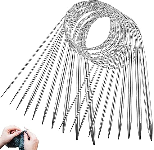 Metall Rundstricknadel 80CM,10 Stück Rundstricknadeln Set,Stricknadeln Set mit 10 Größe 2/2,5/3/ 3,5/4/ 4,5/5/ 5,5/7/ 8mm,Rund Stricknadeln für Pullover, Schal, Decke oder Großes Projekt