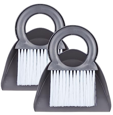 Relaxdays Tischkehrset, 2 Stück, Tischbesen & Kehrschaufel, Handfeger für Küche & Camping, zum Aufhängen, grau/weiß, Kunststoff