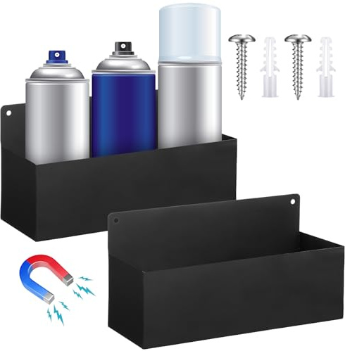 Gisafai 2 Pcs Magnetic Aerosol Spray Can Holder Heavy Duty Magnet Toolbox Bottle Holder Easy Install Spray Can Organizer Wall Mounted Bottle Rack for Garage(8.27 x 3.15 x 4.33 Inch,Black)