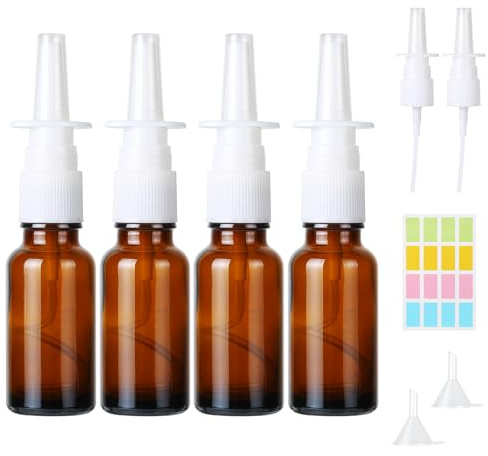 CoKeeSun 4 Pezzi Bottiglia Spray Nasale, 10ml Flaconi Spray Nasale, Riutilizzabile Spruzzatori Nasali Vuoti, Fine Vetro Nebulizzatore Spray per Profumi, Oli Essenziali, Soluzione Salina