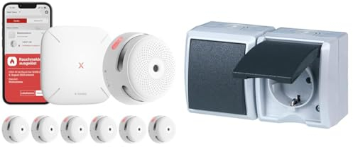 X-Sense XS01-M ProConnected Rauchmelder mit SBS50 Basisstation & REV 0510231777 AquaForm, Steckdose - A/W Schalterkombi, IP44, zweipolig, Aufputz, waagrecht, grau