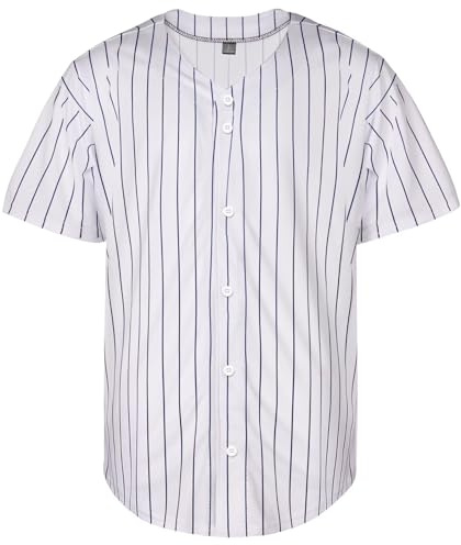 QTWW INC Maglia da baseball da uomo con bottoni, in tinta unita, a maniche corte, stile hipster, hip hop, uniformi sportive di squadra, bianco e strisce, L