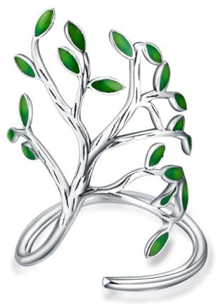 Anelli con ramo di foglie verdi pacifico albero della vita anelli regolabili gioielli regalo per le donne 925 anello avvolgente pianta amicizia carino indice indice anelli aperti