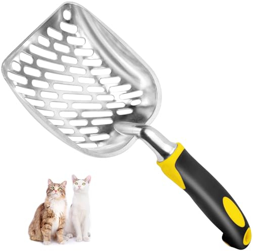 Apidgrowth Cat Litter Scoop-Metal Cat Scooper-Long Handle Scoop,Cat Scooper-Poop Sifting-Mesh Shovel-Suitable for Cat Litter Box, (Yellow)