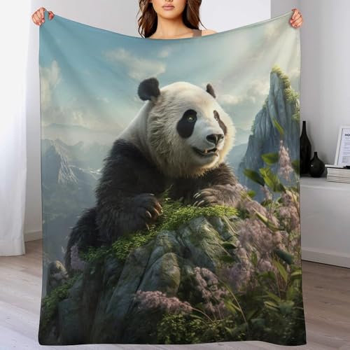 Panda Decke Wohndecke Warm & Kuschelig Waschbar, Überwurf Ideal Für Draußen, Camping, Couch, Bett, Reisen – Superweiche Wolldecke （180×200cm）