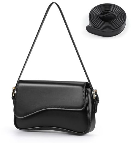 Etercycle Shoulder Bag for Women, Clutch Purse PU Leather Crossbody Bag with 2 Adjustable Straps and Zipper Closure Handbag Y2K Trendy Hobo Bag (Black)