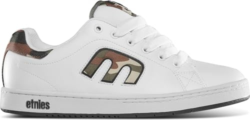 Etnies Callicut - Skate Vulcanisée Profil Bas, Construction Renforcée, Confort Coussiné, Baskets du Quotidien - White/Camo - 35.5
