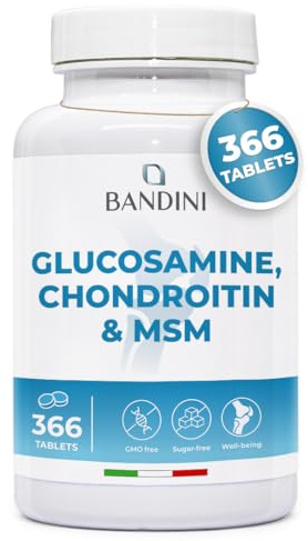 Bandini® Glucosamina Condroitina MSM 366 Compresse con Vitamina C | Per Articolazioni e Cartilagini | Formula Completa con 600mg di Glucosamina, 100mg di Condroitina e di MSM per dose giornaliera