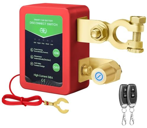 12V 240A Desconectador De Bateria Coche, Corta Corriente Bateria Coche para ATV,Barco,Automóviles,RV,Camión, Interruptor de Desconexión de Batería Remota con 2 Telecontrol