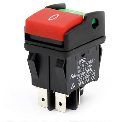 Kueohse Interrupteur à bouton-poussoir électrique industriel HY52 pour interrupteur mécanique 4 broches avec lumière, 125/250 V, , facile à utiliser