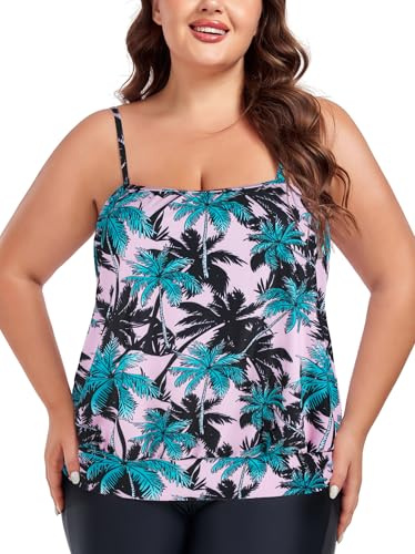 Ocean Blues Tankini da donna Plus Size Bandeau Loose Fit Top da bagno senza parte inferiore, Palma da cocco, 3XL