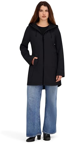 Nautica Women's Bonded Rain Coat – Lightweight Water-Resistant Transitional Jacket with Back Cinch, Black, Medium